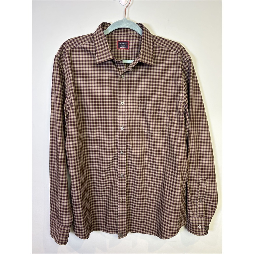 Untuckit Men's XL Wrinkle Free Button-Up Shirt Green Purple Check Cotton